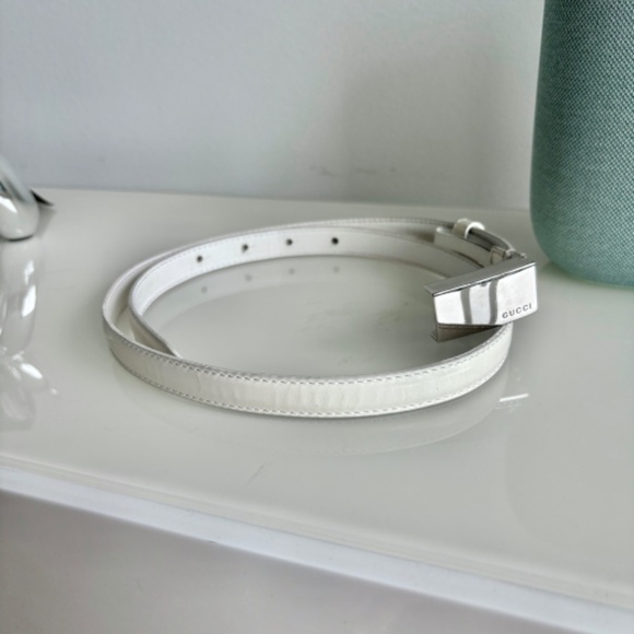 Gucci Vintage White Thin Leather Metal Belt main image 7